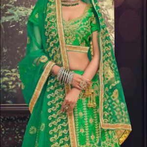 Bangalore Silk Festive Lehenga in Green with Stone work